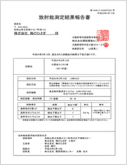 放射能測定結果報告書　中国産カリカリ梅